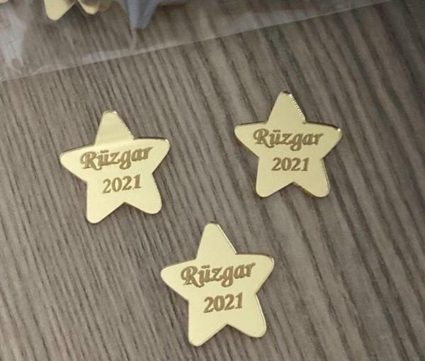 Gülüş Lazer Kesim 25 Adet Pleksi 3Cm Yıldız Etiket Pleksi Yıldız Yazılı 3Cm Ebat - Image 1