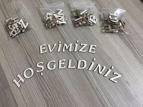 Gülüş Lazer Kesim Evimize Hoşgeldiniz Ahşap Harfleri Ebatları 3Cm 1 Set Fiyatı Krem Ahşap - Image 1