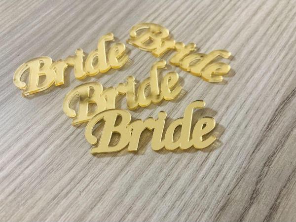 Gülüş Lazer Kesim 10 Adet 7X2 Cm Ebatlı Bride Yazısı Pleksi Gold - Image 1