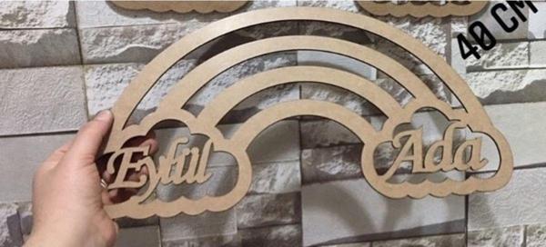 Gülüş Lazer Kesim 40X15 Cm Ham Ahşap Gökkuşağı Makrome Ahşap 3Mm Ahşap - Image 1