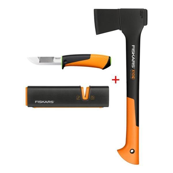 Fiskars Parçalama Baltası S-X10 + Bileyicili Ağır İş Bıçağı + Balta ve Bıçak Bileyici - Image 1