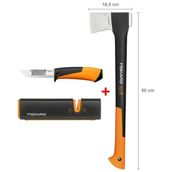 Fiskars Yarma Baltası M-X17 + Bileyicili Ağır İş Bıçağı + Balta ve Bıçak Bileyici - Image 1