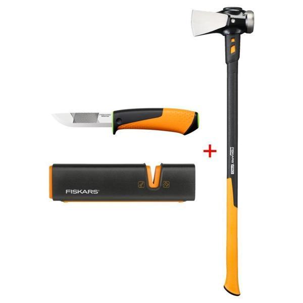 Fiskars Yarma ve Vurma Baltası Xxl 8lb/36 + Bileyicili Ağır İş Bıçağı + Balta ve Bıçak Bileyici - Image 1