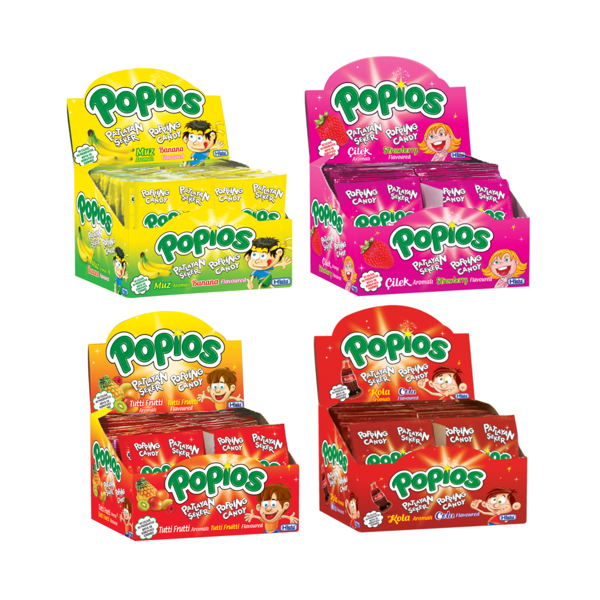 Hleks Patlayan Şeker Popios 4lü Set Çilek Kola Muz Tutti Frutti - Image 1