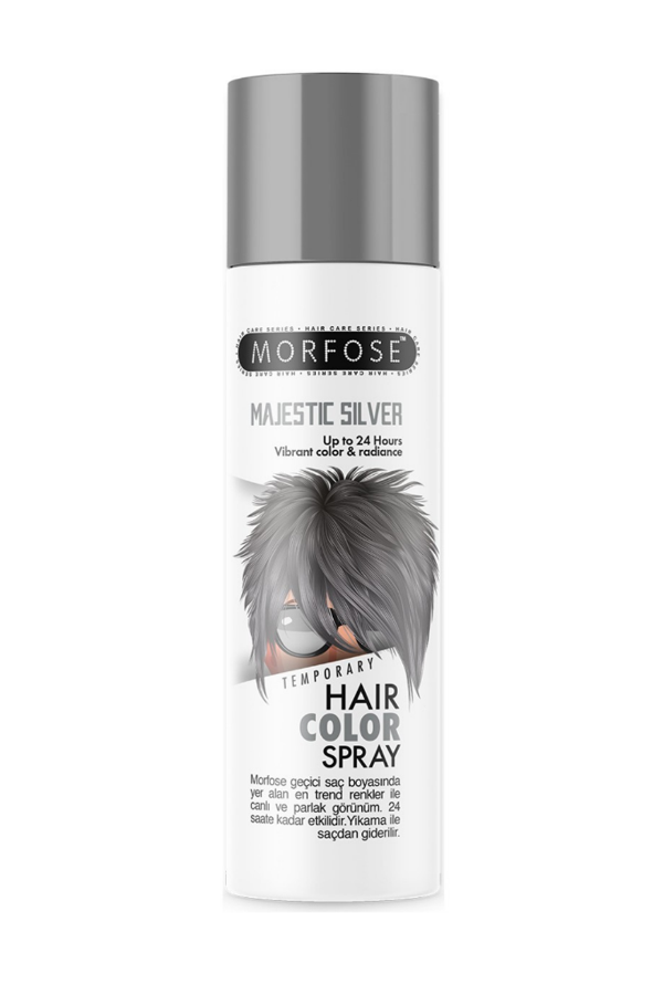 Morfose 24 Saate Kadar Etkili Renkli Saç Spreyi Gri Majestic Silver 150 Ml - Image 1