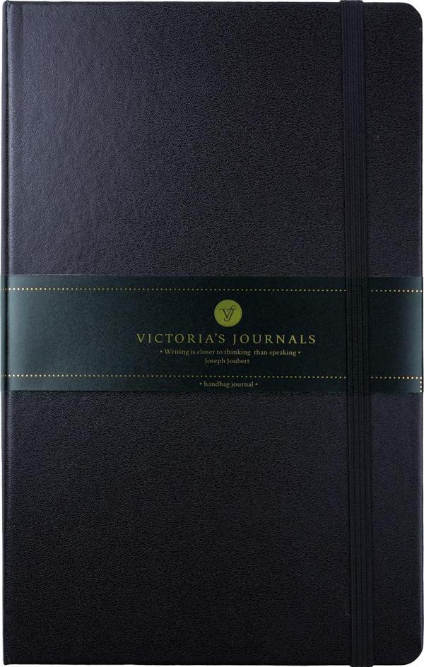 Victorias Journals Venzi Classic Vegan Deri Sert Kapaklı Kapaklı Çizgisiz Not Defteri 13x21 cm Siyah - Image 1