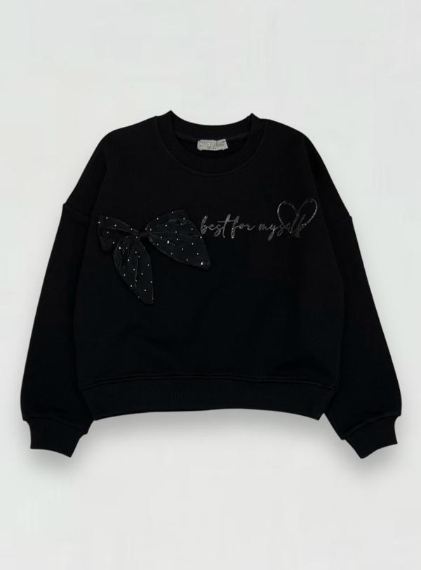 Kız Çocuk Fiyonk  Aksesuarlı Sweatshirt - Image 1