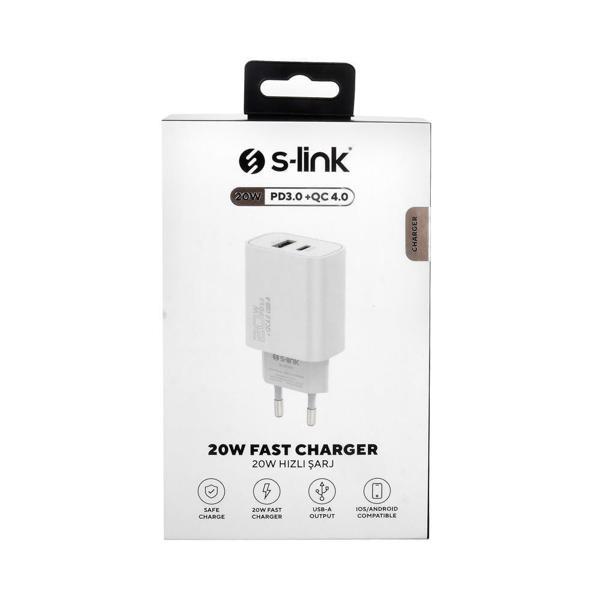 S-link SL-EC60 20W PD3.0/Quick Charge QC3.0 Type USB-C + USB A Hızlı Beyaz Şarj Adaptör - Image 1