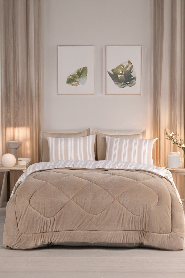 Comfort Set Yeni Nesil Wellsoft Yorganlı 2 Parça Tek Kişilik Soft Line Bej - Image 1