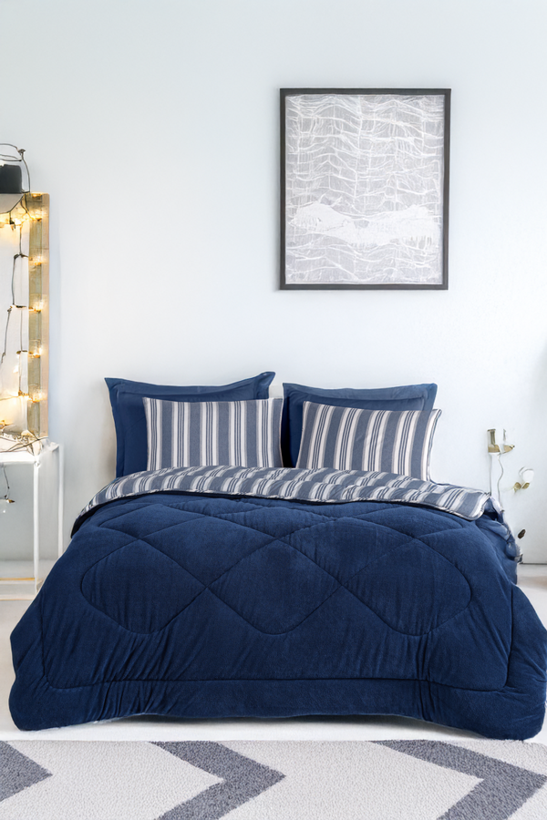 Comfort Set Yeni Nesil Wellsoft Yorganlı 2 Parça Tek Kişilik Soft Line Lacivert - Image 1