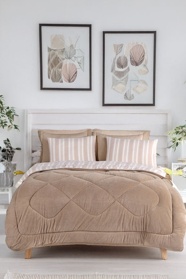 Comfort Set Yeni Nesil Wellsoft Yorganlı 3 Parça Çift Kişilik Soft Line Bej - Image 1