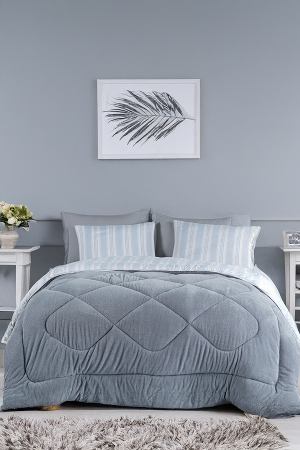 Comfort Set Yeni Nesil Wellsoft Yorganlı 3 Parça Çift Kişilik Soft Line Gri - Image 1