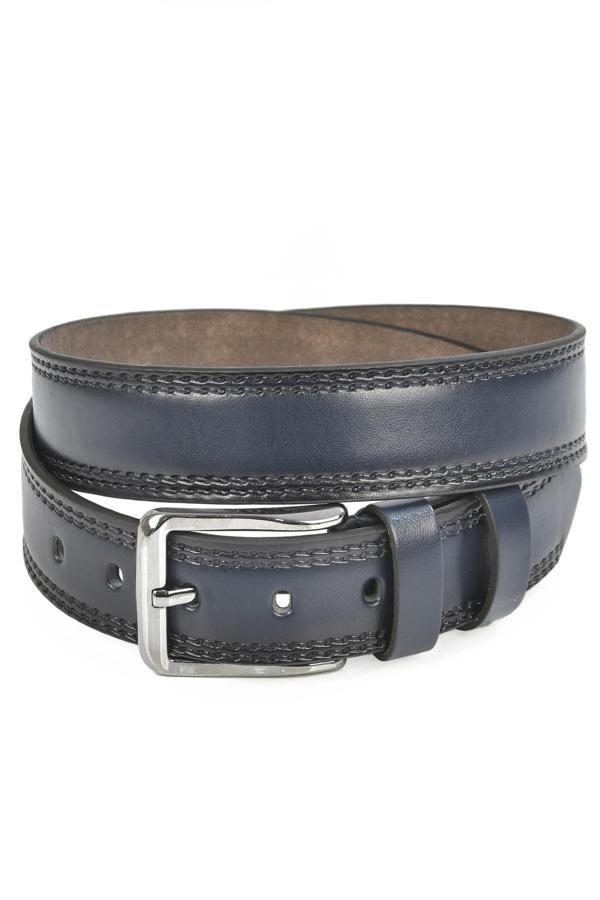 DeepSEA Erkek Lacivert 4 cm Eninde Yanları Dikiş Nakışlı Mat Suni Deri Kemer 2402611 - Image 1
