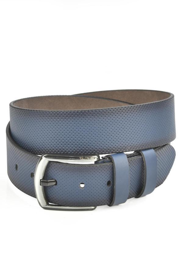 DeepSEA Erkek Lacivert 4,5 cm Eninde Nokta Desenli Suni Deri Kot Kemer 2402608 - Image 1