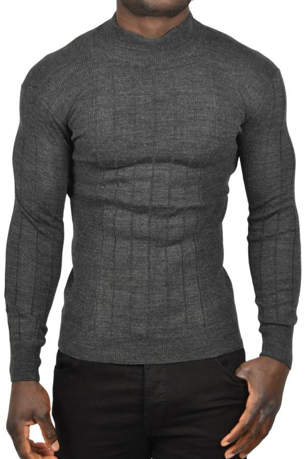 DeepSEA Erkek Füme Yarım Balıkçı Yaka Çizgili Tüylenmeyen Slim Fit Triko Kazak 2505491 - Image 1