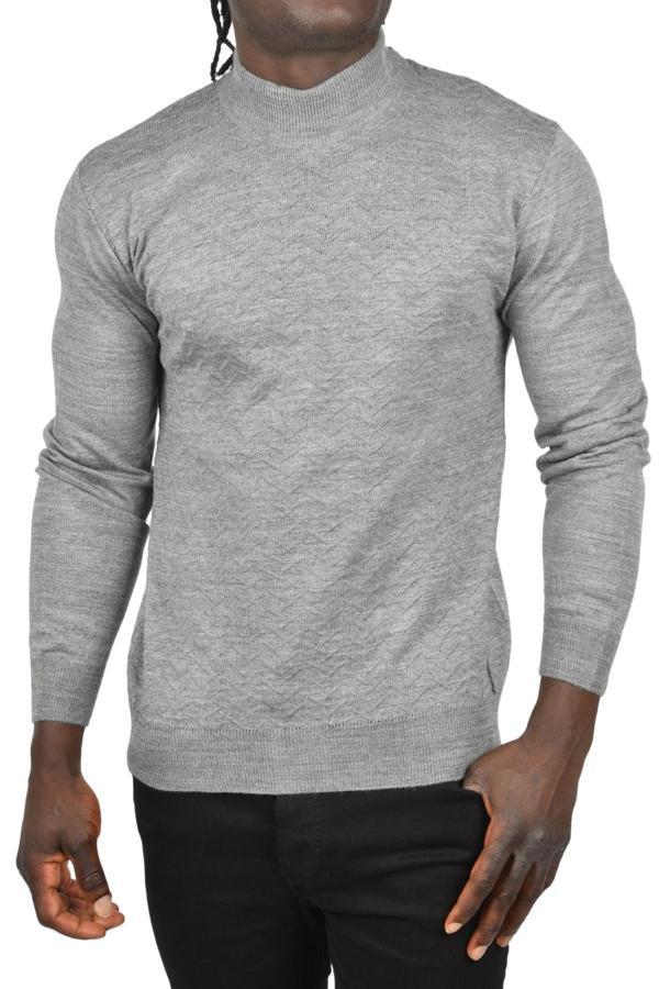 DeepSEA Erkek Gri Zigzag Desenli Yarım Balıkçı Yaka Dar Kesim Boğazlı Triko Kazak 2505496 - Image 1