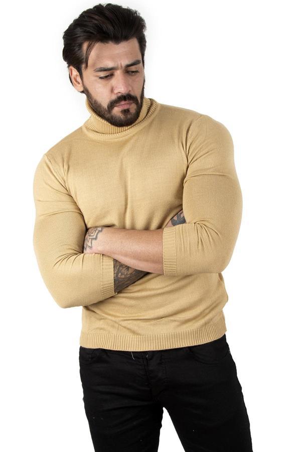 DeepSEA Camel Balıkçı Yaka Camel Düz Kazak 2002292 - Image 1