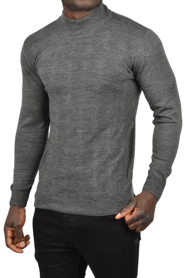 DeepSEA Erkek Füme Dar Kesim Baklava Desenli Yarım Boğazlı Yaka Triko Yarım Balıkçı Yaka Kazak 2505506 - Image 1