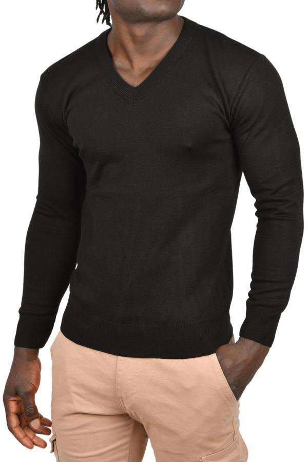 DeepSEA Erkek Siyah Slim Fit V Yaka Basic Triko İnce Kazak 2505494 - Image 1