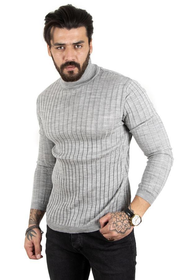 Erkek Gri Yarım balıkçı Örme Kazak 2100017 - Image 1