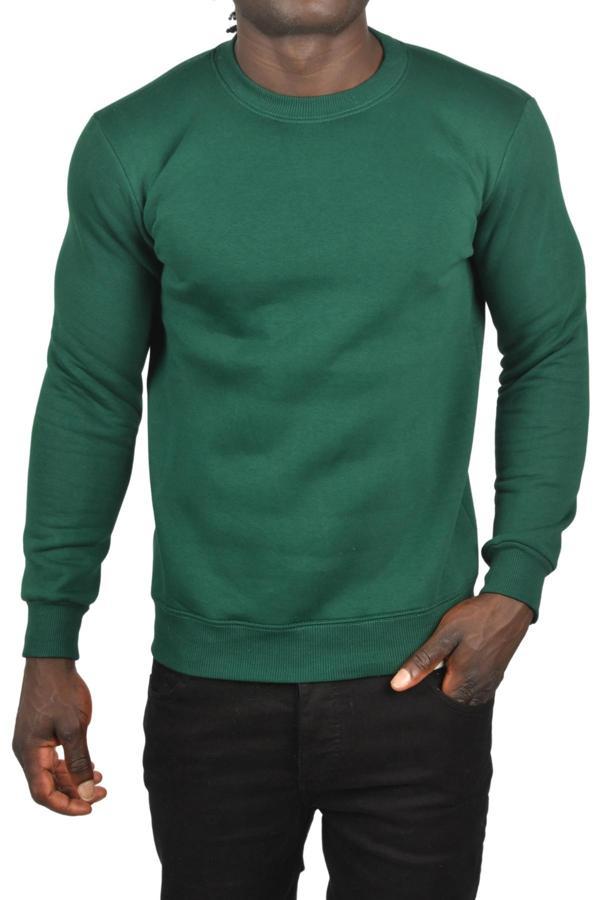 DeepSEA Erkek Koyu Yeşil Sıfır Yaka Üç İplik Kalın Unisex Pamuklu Basic Sweatshirt 2501560 - Image 1