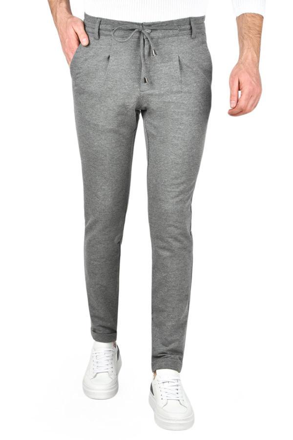 DeepSEA Erkek Gri Beli Lastikli Slim Fit Likralı Duble Paça Penye Spor Pantolon 2502385 - Image 1