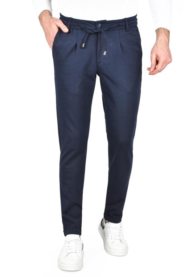 DeepSEA Erkek Lacivert Beli Lastikli Slim Fit Likralı Duble Paça Penye Spor Pantolon 2502385 - Image 1