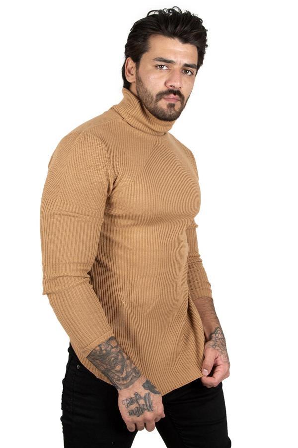 Erkek Sütlü Kahve Balıkçı yaka Örme Kazak 2100016 - Image 1