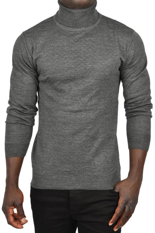 DeepSEA Erkek Antrasit Zigzag Desenli Tam Balıkçı Yaka Dar Kesim Boğazlı Triko Kazak 2505497 - Image 1