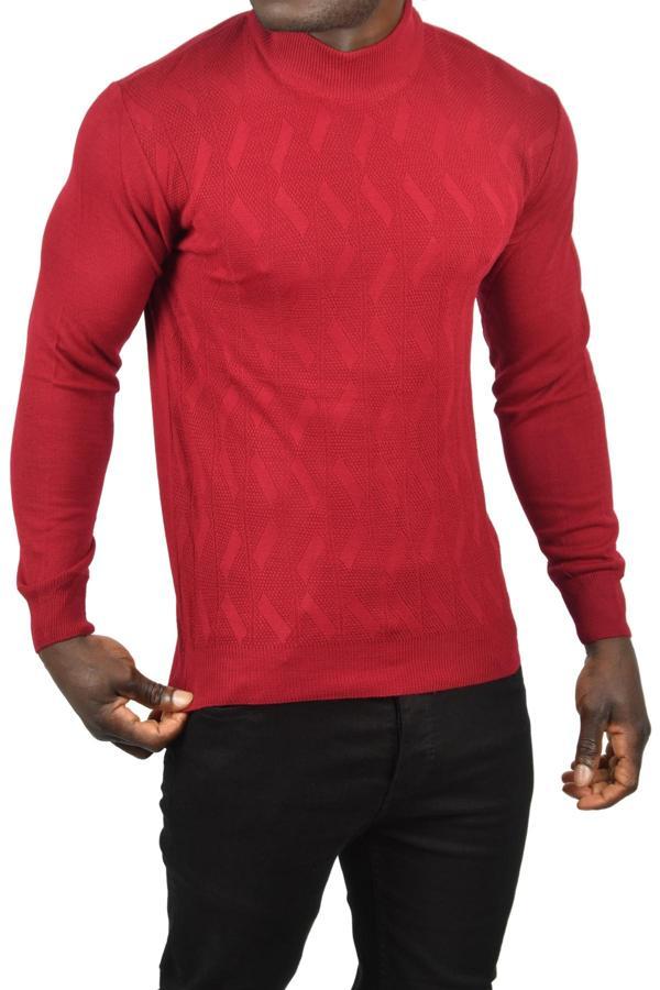 DeepSEA Erkek Bordo Dar Kesim Yarım Balıkçı Yaka Desenli Triko Yarım Boğazlı Kazak 2505505 - Image 1