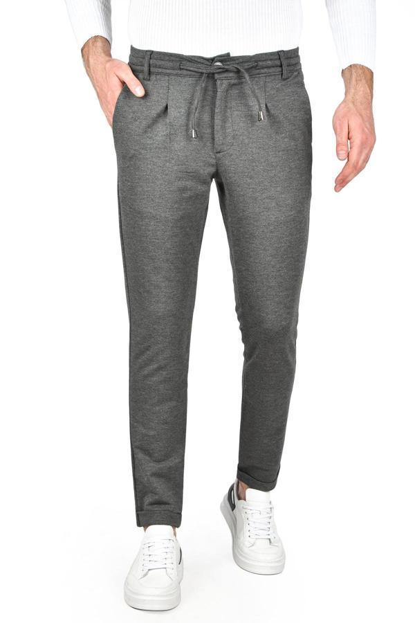DeepSEA Erkek Füme Beli Lastikli Slim Fit Likralı Duble Paça Penye Spor Pantolon 2502385 - Image 1