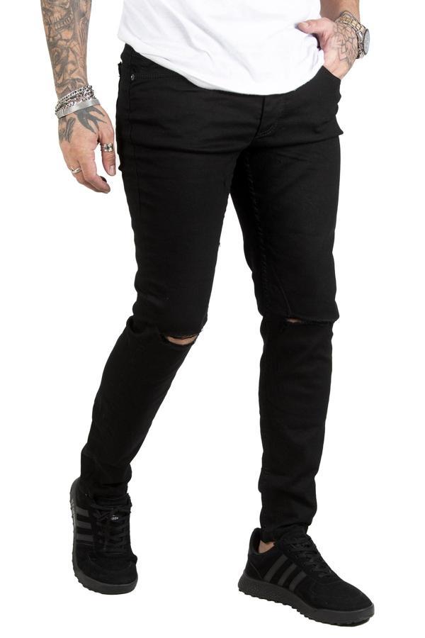 DeepSEA Siyah Dizleri Yırtık Likralı Slim Fit Erkek Kot Pantolon 1902114 - Image 1