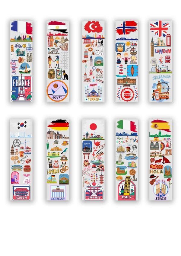 10 Adet Ülkeler Kitap Ayracı (40x145 mm) - Image 1
