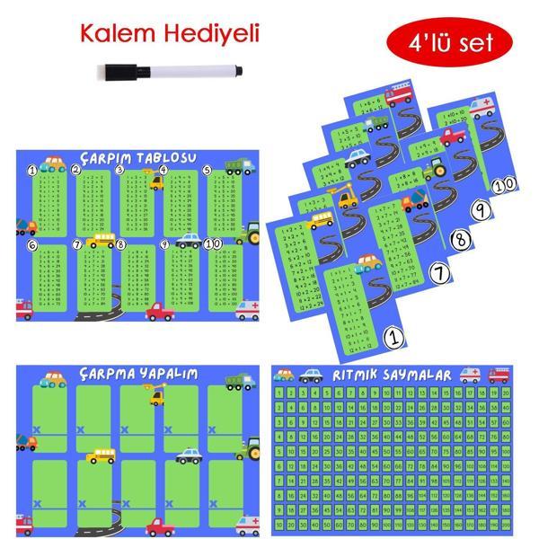 4'lü Çarpım Tablosu Seti - Kalem Hediyeli (Araba Temalı) - Image 1