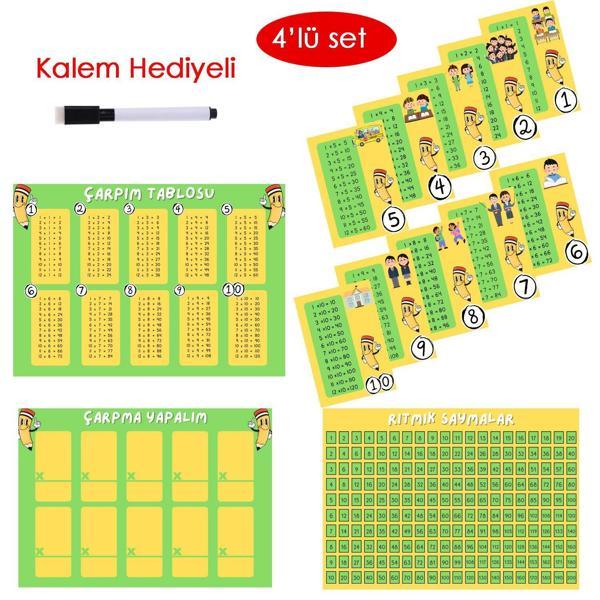 4'lü Çarpım Tablosu Seti - Kalem Hediyeli (Okul Temalı) - Image 1