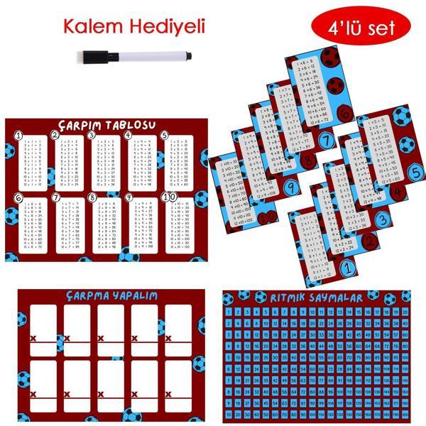 4'lü Çarpım Tablosu Seti - Kalem Hediyeli (Taraftar Bordo Lacivert) - Image 1