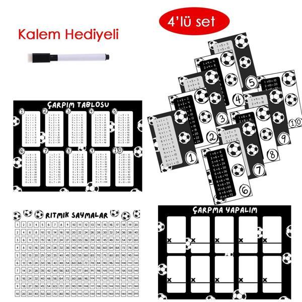 4'lü Çarpım Tablosu Seti - Kalem Hediyeli (Taraftar Siyah Beyaz) - Image 1