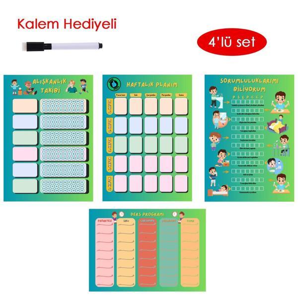 Çocuklar İçin Planlayıcı Set - Mavi (Alışkanlık Takibi, Haftalık Planlayıcı, Sorumluluk Takibi, Ders Programı) - Image 1