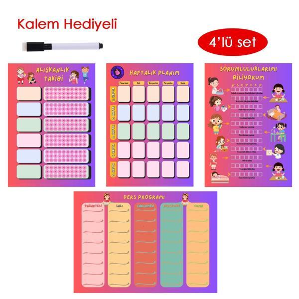 Çocuklar İçin Planlayıcı Set - Pembe (Alışkanlık Takibi, Haftalık Planlayıcı, Sorumluluk Takibi, Ders Programı) - Image 1