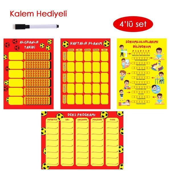 Çocuklar İçin Planlayıcı Set - Sarı Kırmızı (Alışkanlık Takibi, Haftalık Planlayıcı, Sorumluluk Takibi, Ders Programı) - Image 1