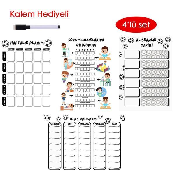 Çocuklar İçin Planlayıcı Set - Siyah Beyaz (Alışkanlık Takibi, Haftalık Planlayıcı, Sorumluluk Takibi, Ders Programı) - Image 1