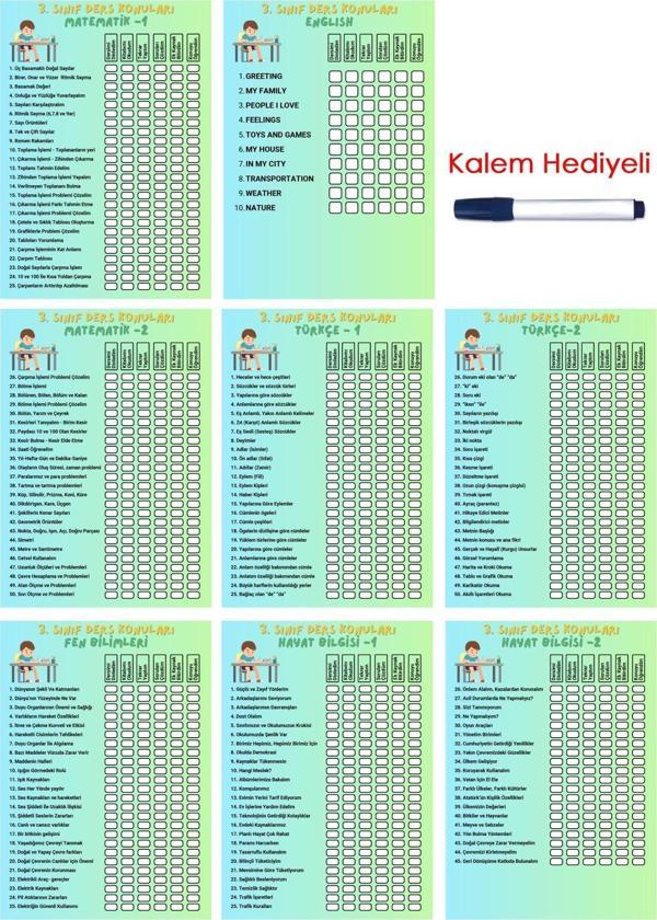 İlkokul 3.Sınıf Ders Takip Programı - Kalem Hediyeli (Erkek) - Image 1
