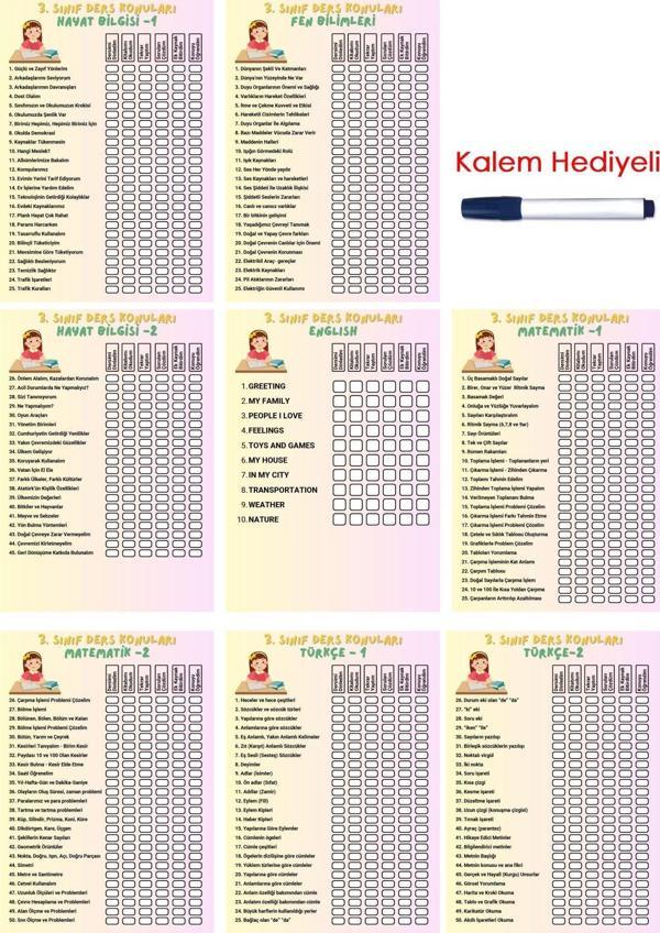 İlkokul 3.Sınıf Ders Takip Programı - Kalem Hediyeli (Kız) - Image 1