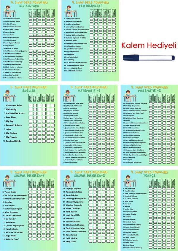 İlkokul 4.Sınıf Ders Takip Programı - Kalem Hediyeli (Erkek) - Image 1