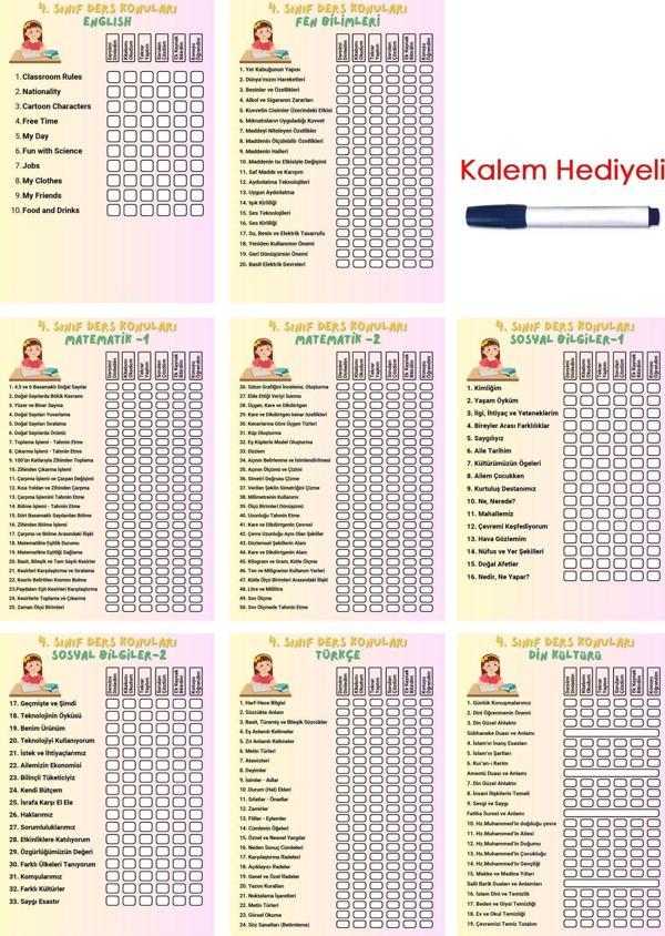İlkokul 4.Sınıf Ders Takip Programı - Kalem Hediyeli (Kız) - Image 1
