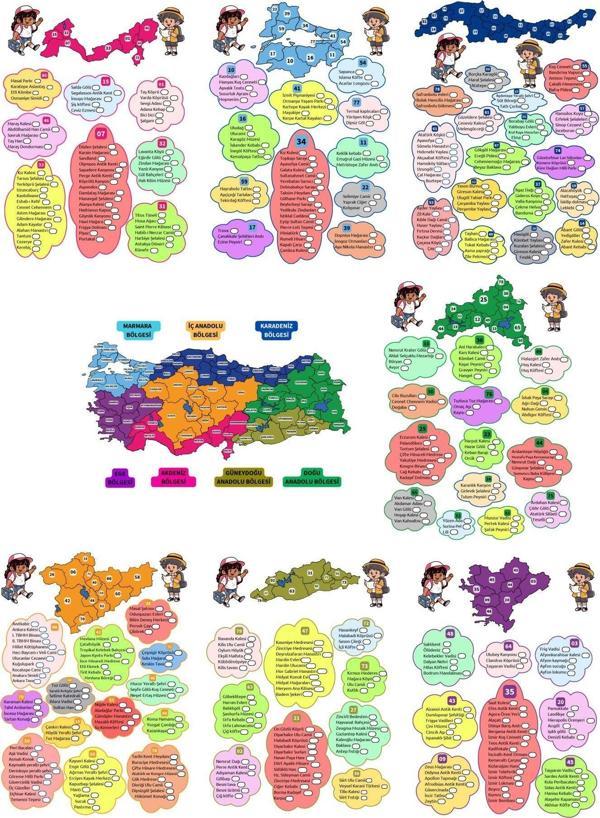 Şehirleri Öğreniyorum Eğitim Seti (Türkiye Bölgeler Haritası, Plaka Kodları, Gezi Rehberi) - Image 1
