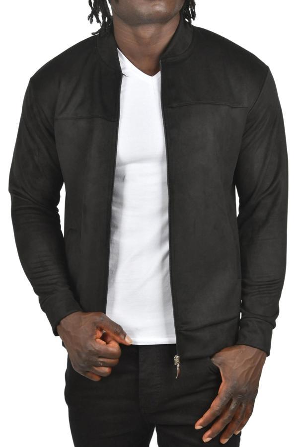 DeepSEA Erkek Siyah Dar Kesim Likralı Fermuarlı Süet Kumaş Ceket İnce Mont 2504334 - Image 1