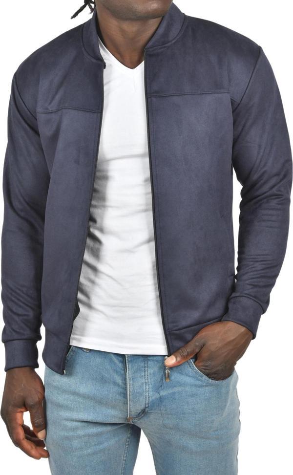 DeepSEA Erkek Lacivert Dar Kesim Likralı Fermuarlı Süet Kumaş Ceket İnce Mont 2504334 - Image 1