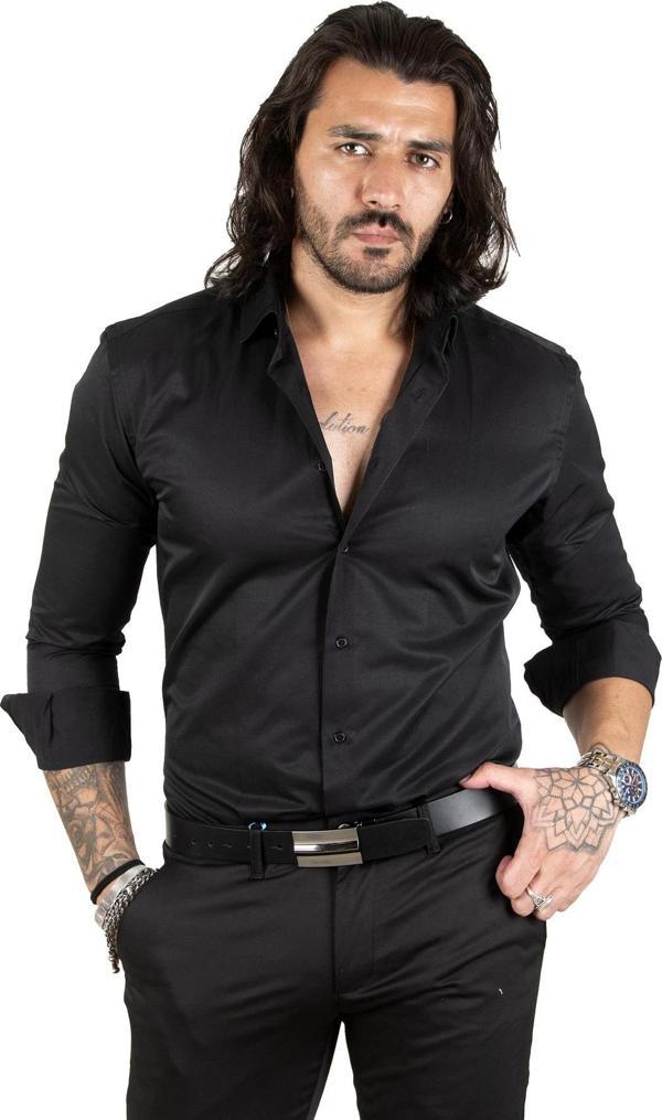 DeepSEA Erkek Siyah Dar Kesim Uzun Kollu Kol Düğmeli Gömlek 2209615 - Image 1