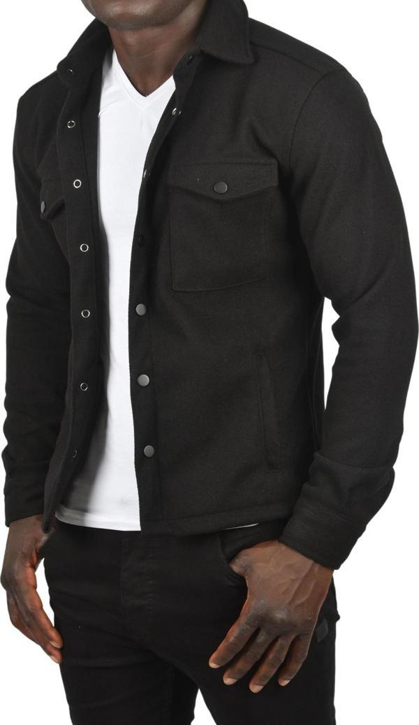 DeepSEA Erkek Siyah Dar Kesim Cepleri Kapaklı Çıtçıtlı İnce Kaşe Ceket Mont 2500559 - Image 1